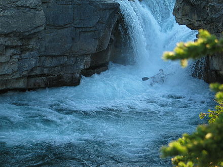 Kayaker Goes over Elbow Falls in Kananaskis