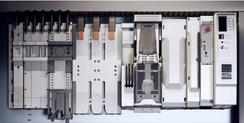 HRC Fuse switch disconnector and cylindrical fuse holders mounted on to a busbar Electrical busbar system.png