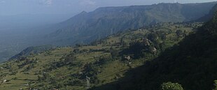 Western cliffs of the Eastern Rift Valley near Iten with step faulting Elgeyo.jpg