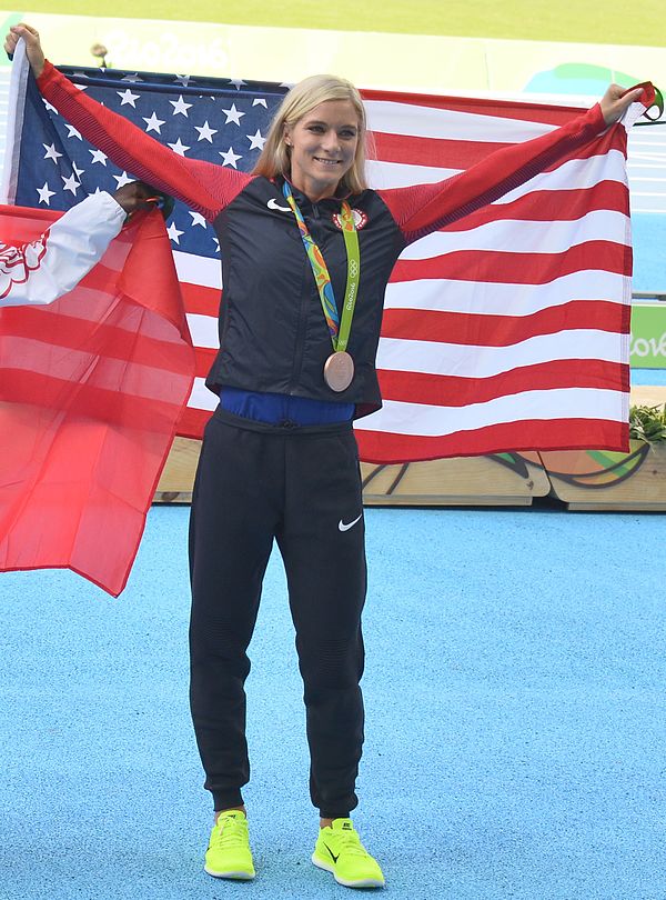 Coburn celebrates her bronze medal at the 2016 Rio Olympics.