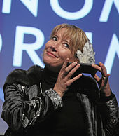 Thompson receiving the Crystal Award at the World Economic Forum in 2008 Emma Thompson (2008).jpg