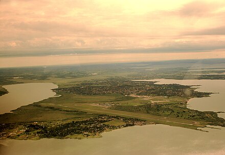 Aerial view of Entebbe and its airport