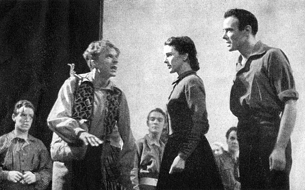 Lloyd, Katherine Emery and Dean Jagger in the Broadway production Everywhere I Roam (1938)