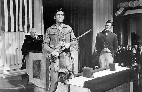 Fess Parker as Davy Crockett addresses the city of Philadelphia in the Walt Disney television miniseries