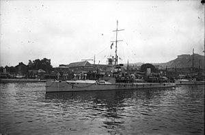 French destroyer Tromblon in Cherbourg on 31 July 1909.jpg