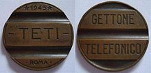 "Gettone telefonico" from 1945. Gettone teti.jpg