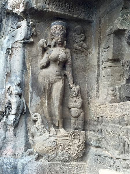 File:Goddess Ganga at Cave 21 entrance, Ellora.jpg