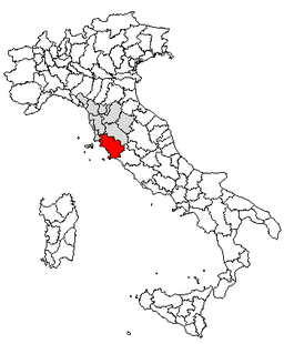 Karta över Italien med Provincia di Grosseto markerat