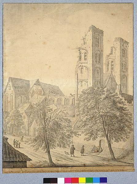 File:HUA-28644-Gezicht op de Pieterskerk te Utrecht uit het noordwesten De kerk is zwaar beschadigd door de tornado van augustus 1674.jpg