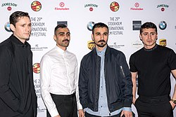 En bild på Hannes Fohlin, Alexander Abdallah, Peshang Rad och Alexej Manvelov inför prisutdelningen på Stockholms internationella filmfestival den 16 november 2018.