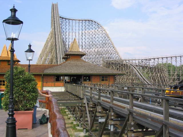 Colossos, one of the world's largest wooden roller coasters at Heide Park, Germany