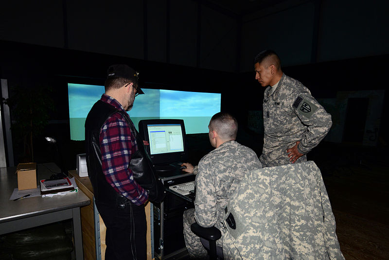 File:Instructors configure an Engagement Skills Trainer 2000 simulator before a session with U.S. Soldiers assigned to U.S. Army Garrison Ansbach's military police detachment in Bavaria, Germany, March 22, 2013 130322-A-WP262-003.jpg