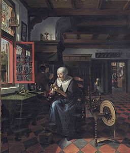 Interieur met een oude vrouw, 1692