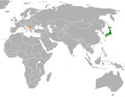 JapanとSerbiaの位置を示した地図