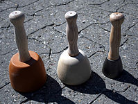 Stonemason's mallets of plastic, beechwood and steel