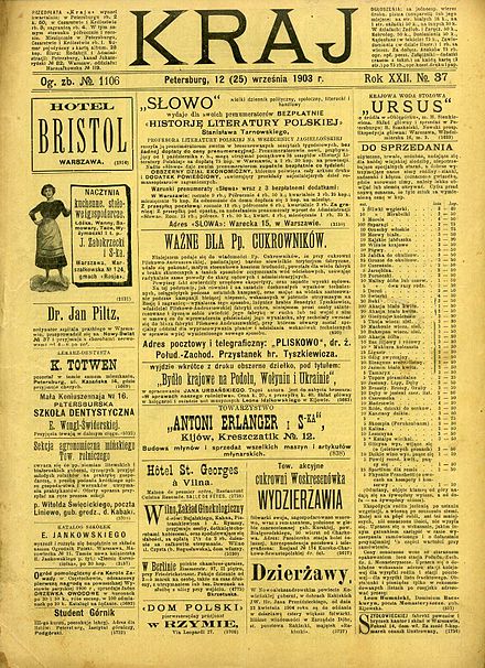 Numer tygodnika „Kraj” z 1903 r., z podwójnym datowaniem wydania