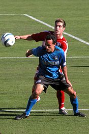 Landon Donovan of San Jose defending against Chicago's Carlos Bocanegra in the 2003 MLS Cup. LandonDonovan1.jpg