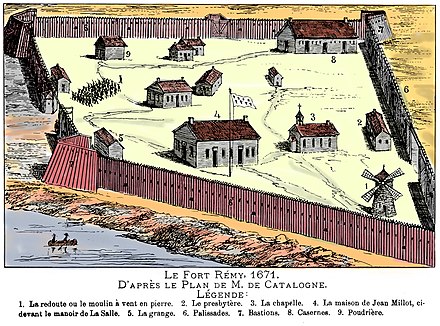 Fort Remy in 1671. An outpost erected west of Ville-Marie, the town saw its fortification as the war with the Iroquois threatened its survival.