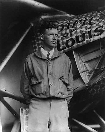 Charles Lindbergh, with Spirit of St. Louis in...