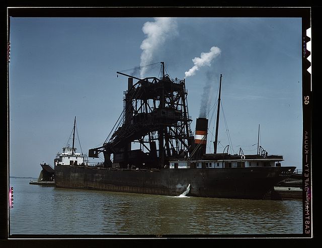 Loading coal into a freighter at one of the Pennsylvania Railroad docks in Sandusky in 1943