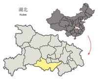 Location of Jingzhou in the province Location of Jingzhou Prefecture within Hubei (China).png