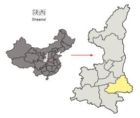 Shangluos läge i Shaanxi, Kina.