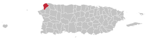 Mapa de Puerto Rico destacando el municipio de Aguadilla