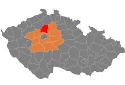 Окръг Мелник на картата на Среднобохемския край и Чехия