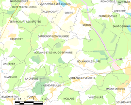 Mapa obce Adelans-et-le-Val-de-Bithaine