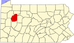 Map of Pennsylvania highlighting Clarion County.svg