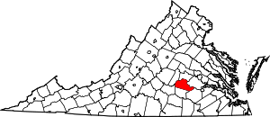Map of Virginia highlighting Amelia County
