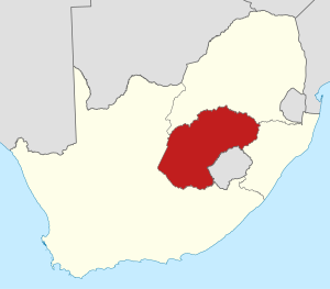 Dél-Afrika tartományainak térképe 1976-1994 között az OFS kiemelésével.svg