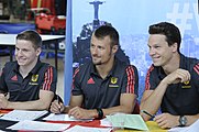 Deutsch: Bild aufgenommen in Hannover während der Einkleidung der deutschen Olympiamannschaft 2016. Martin Wolfram, Patrick Hausding und Sascha Klein.