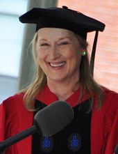 Streep receiving an honorary degree from Harvard University in 2010 Meryl streep harvard commencement 2010 crop.JPG