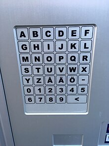 Parking meter keyboard with the Finnish alphabet Multispace parking meter keyboard (43594392672).jpg