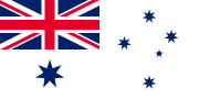 オーストラリア海軍の軍艦旗。イギリス型であるが、イングランド国旗の赤十字がない。白地に青星のデザインは、通常の国旗（ブルー・エンサインがもとになっている）の青地に白星を反転させたものである。