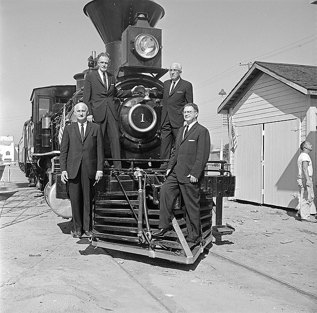 Officials of the Atchison, Topeka, & Santa Fe, on the line's Cyrus K. Holliday Locomotive No. 1
