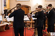 The band "Austrian Brass Consort" at the opening concert of the Montafoner Resonanzen 2020 at the parish and pilgrimage church in Tschagguns.