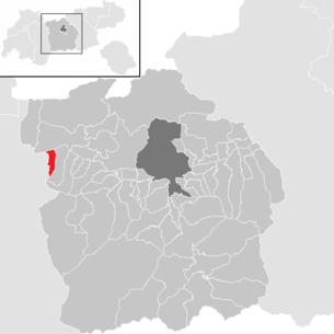 Lage der Gemeinde Pfaffenhofen (Tirol) im Bezirk Innsbruck-Land (anklickbare Karte)
