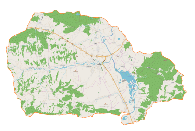 Mapa konturowa gminy Pilzno, w centrum znajduje się punkt z opisem „Pilzno”