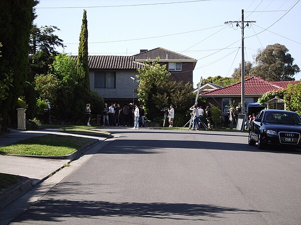 An episode of Neighbours being filmed at Pin Oak Court