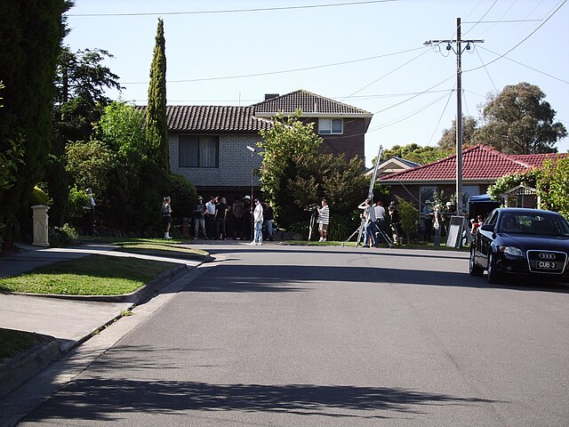 An episode of Neighbours being filmed at Pin Oak Court