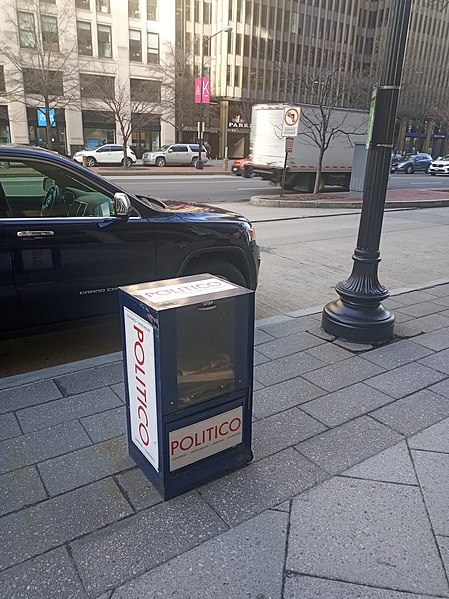 Vending box for the print edition of Politico on Washington DC's K Street