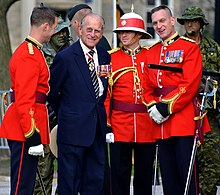 Presenting the 3rd Battalion with their regimental colours as Colonel-in-Chief of the Royal Canadian Regiment in Toronto, 2013 Prince Philip as Colonel-in-Chief of the Royal Canadian Regiment.jpg