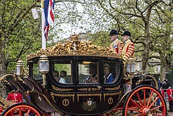 The coach in use on Coronation Day, 6 May 2023. Prince and Princess of Wales Coronation 2023.jpg