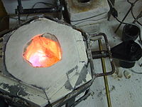 Propane burner used with forced air into a metal melting furnace. Propane air burner.jpg