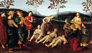 『聖ヒエロニムスのクロークで三人の死者を蘇らせるクレモナの聖エウセビオス』国立古美術館所蔵