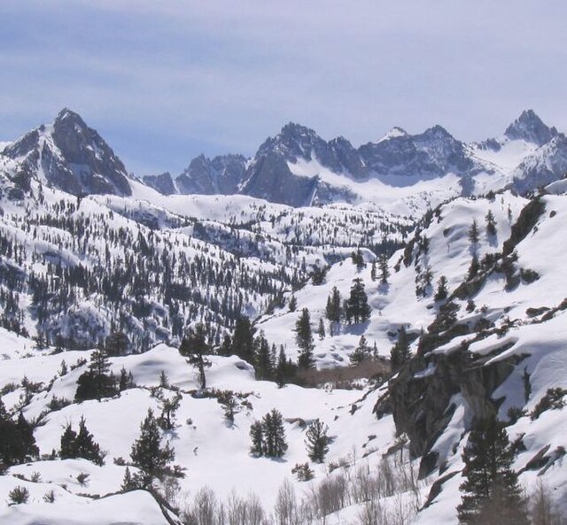 Sabrina Basin in the John Muir Wilderness. Winter conditions linger until June in many years.