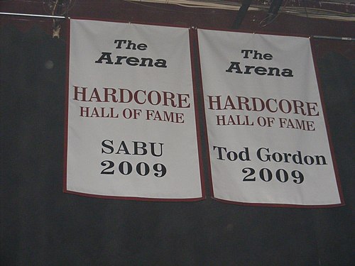 Sabu's Hardcore Hall of Fame banner in the former ECW Arena.