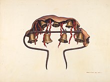 Painting of a Conestoga bell arch with seven bells, National Gallery of Art Samuel W. Ford, Conestoga Wagon Bells, 1935-1942, NGA 20867.jpg
